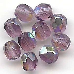 Perles à facette 4mm, améthyste claire irisé (light amethyst AB)