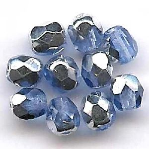 Perles à facette, 4mm, bleu clair argenté