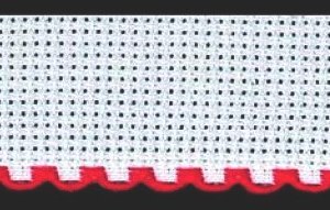Bande Zweigart, aïda 6,3 points/cm, 5cm, blanc à bord rouge